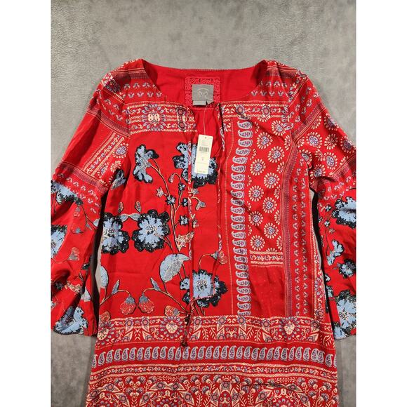 Anthropologie Vanessa Virginia Dress Size 0 Red Boho 100% Silk Isabelle Floral - Picture 6 of 12